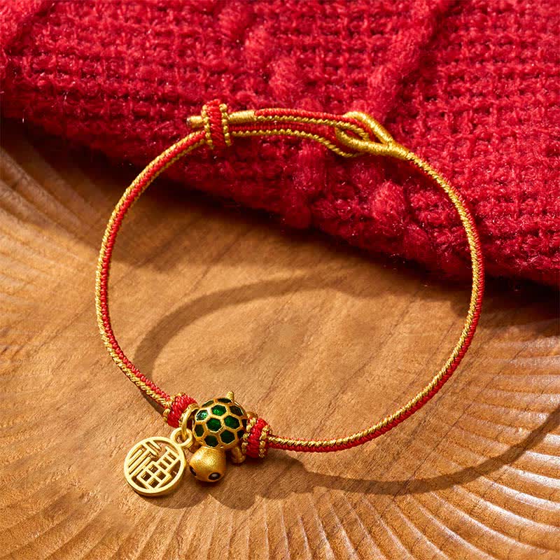 Buddha Stones Red String Copper Fu Character Turtle Braided Luck Bracelet