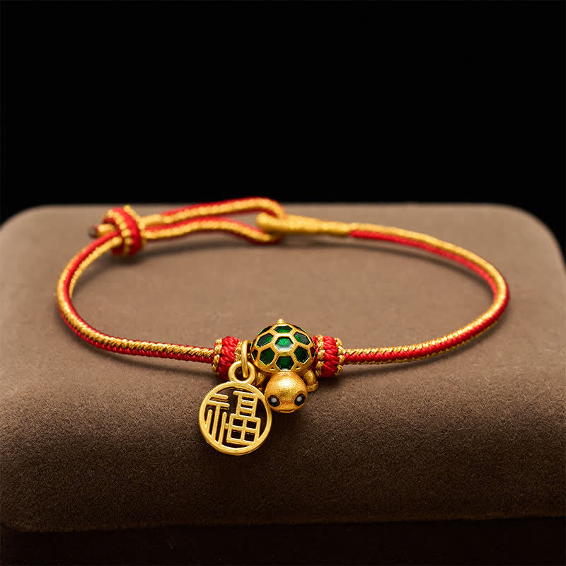 Buddha Stones Red String Copper Fu Character Turtle Braided Luck Bracelet