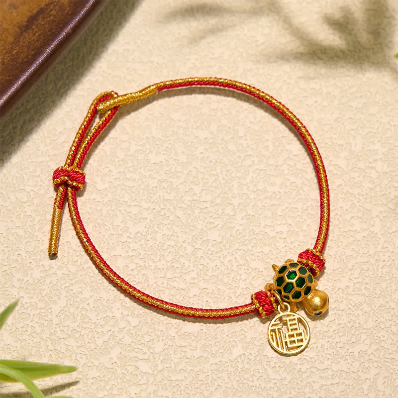 Buddha Stones Red String Copper Fu Character Turtle Braided Luck Bracelet