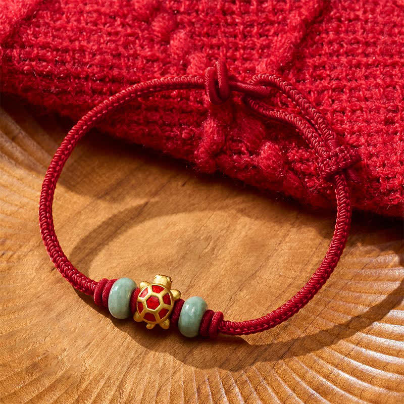 Buddha Stones Turtle Copper Red String Hand-Woven Prosperity Bracelet