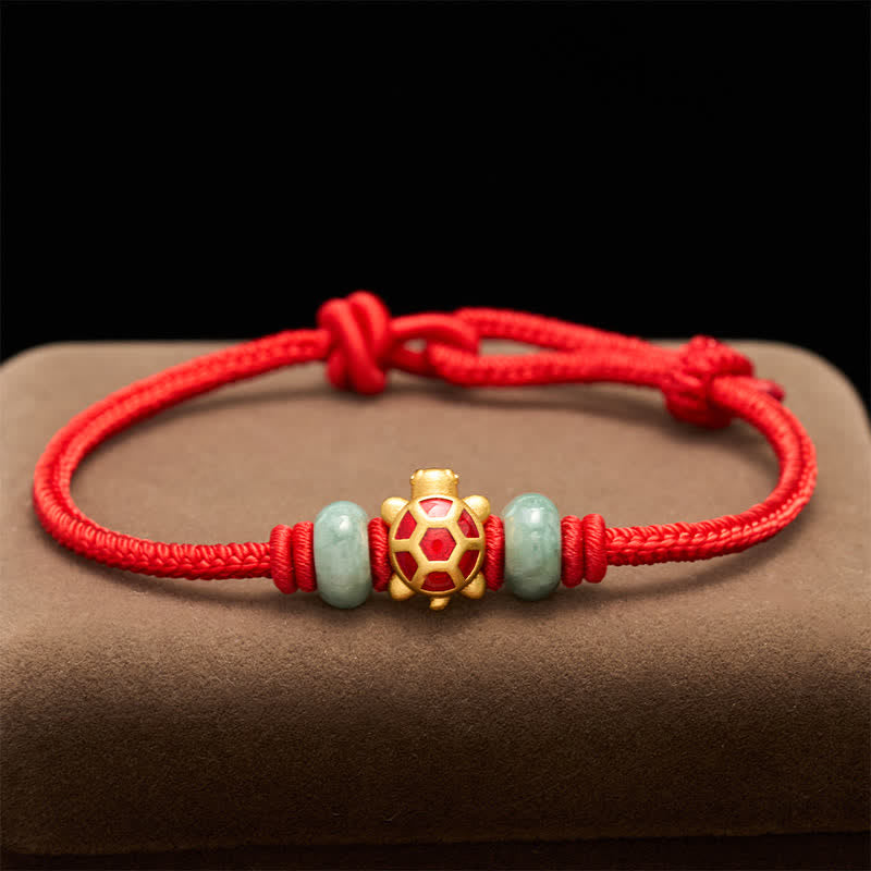 Buddha Stones Turtle Copper Red String Hand-Woven Prosperity Bracelet