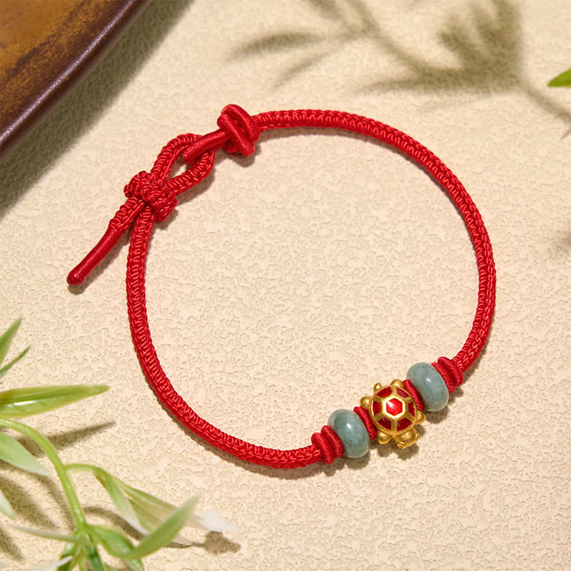 Buddha Stones Turtle Copper Red String Hand-Woven Prosperity Bracelet
