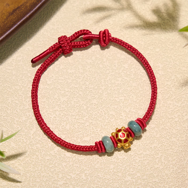 Buddha Stones Turtle Copper Red String Hand-Woven Prosperity Bracelet