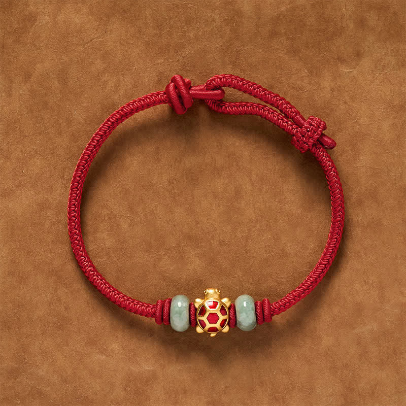 Buddha Stones Turtle Copper Red String Hand-Woven Prosperity Bracelet