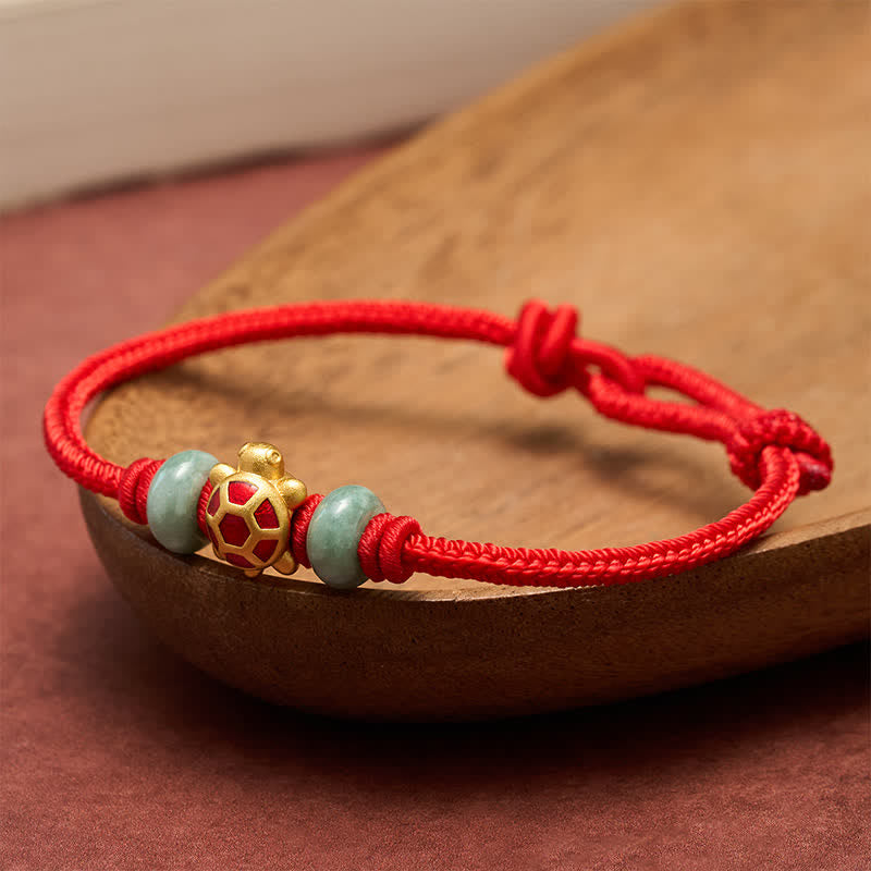 Buddha Stones Turtle Copper Red String Hand-Woven Prosperity Bracelet