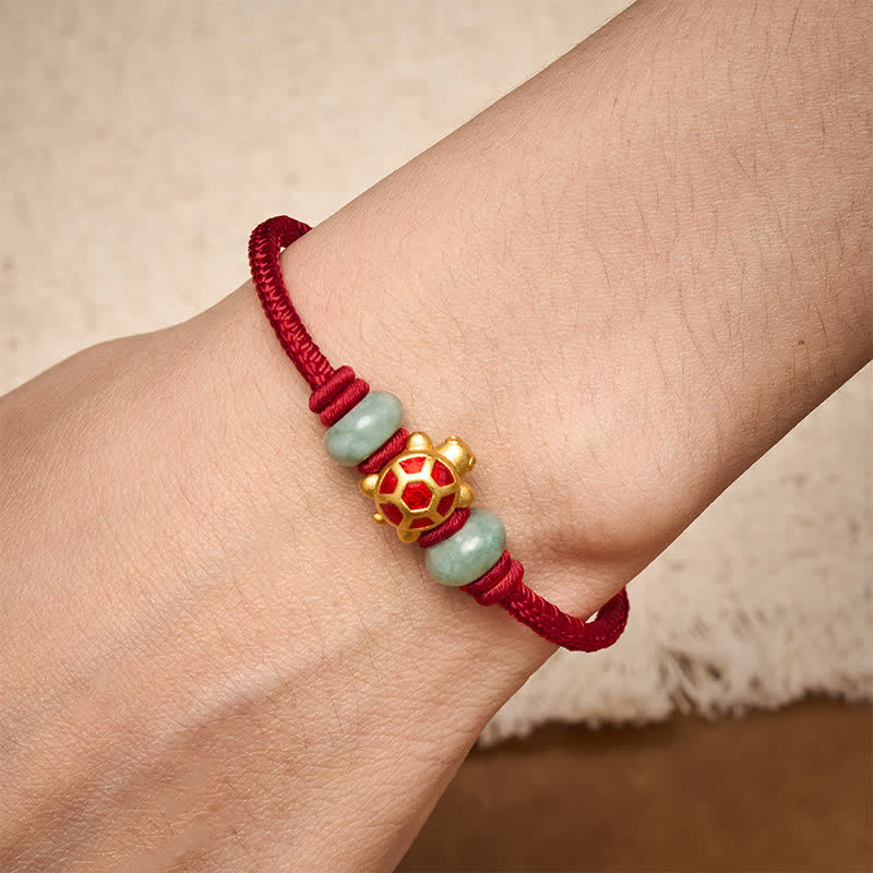 Buddha Stones Turtle Copper Red String Hand-Woven Prosperity Bracelet