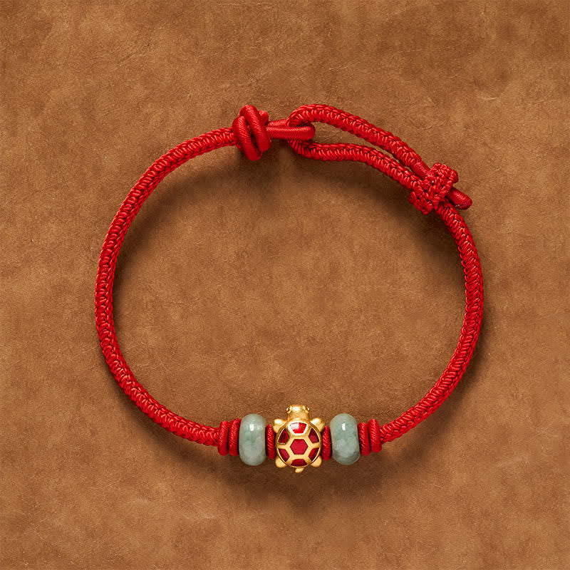 Buddha Stones Turtle Copper Red String Hand-Woven Prosperity Bracelet