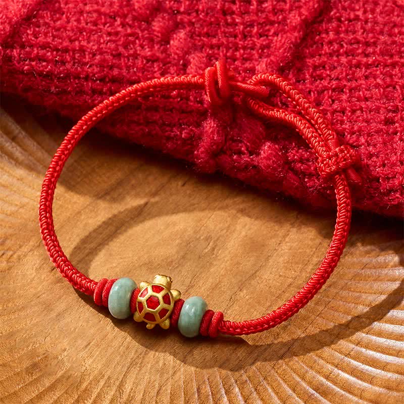 Buddha Stones Turtle Copper Red String Hand-Woven Prosperity Bracelet