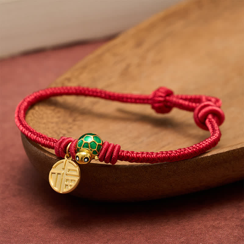 Buddha Stones Fu Character Turtle Red String Fortune Bracelet
