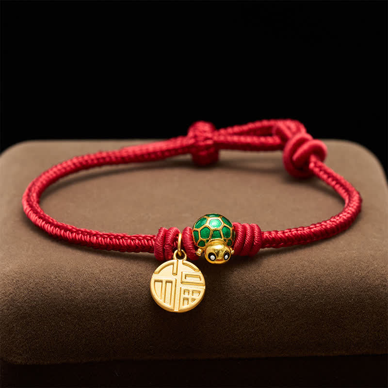 Buddha Stones Fu Character Turtle Red String Fortune Bracelet