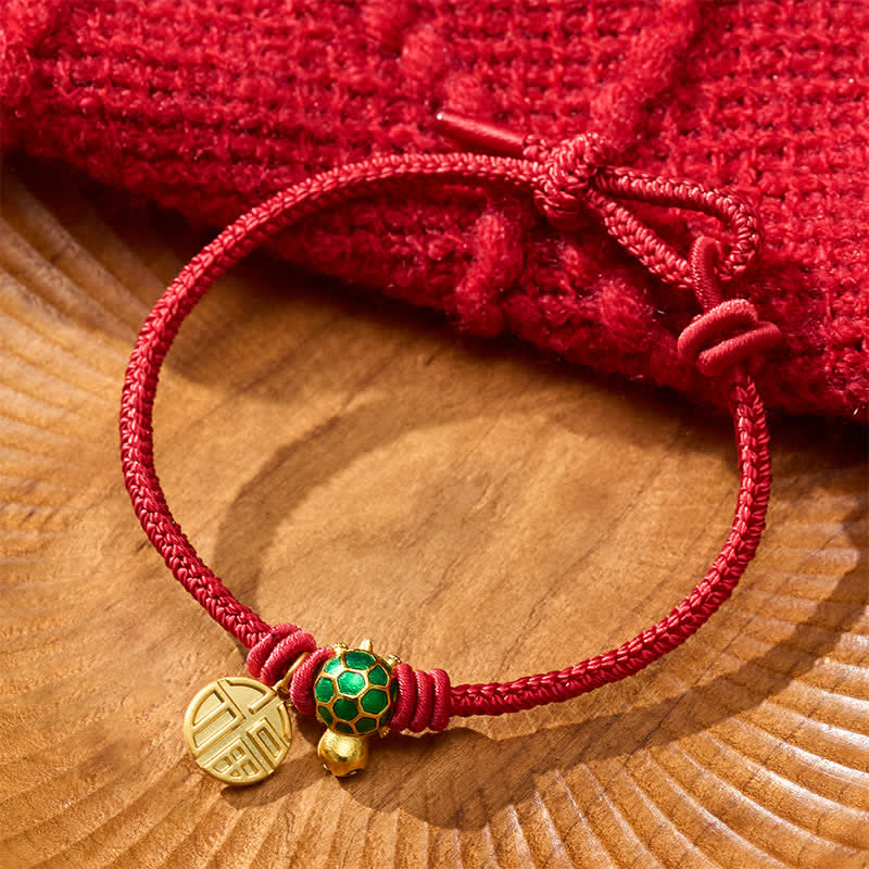 Buddha Stones Fu Character Turtle Red String Fortune Bracelet