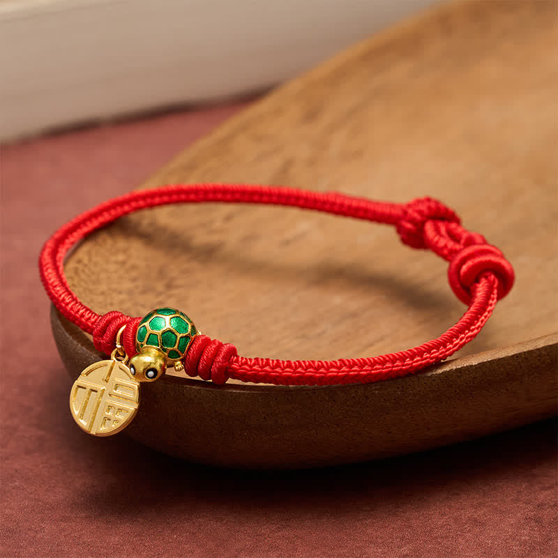 Buddha Stones Fu Character Turtle Red String Fortune Bracelet