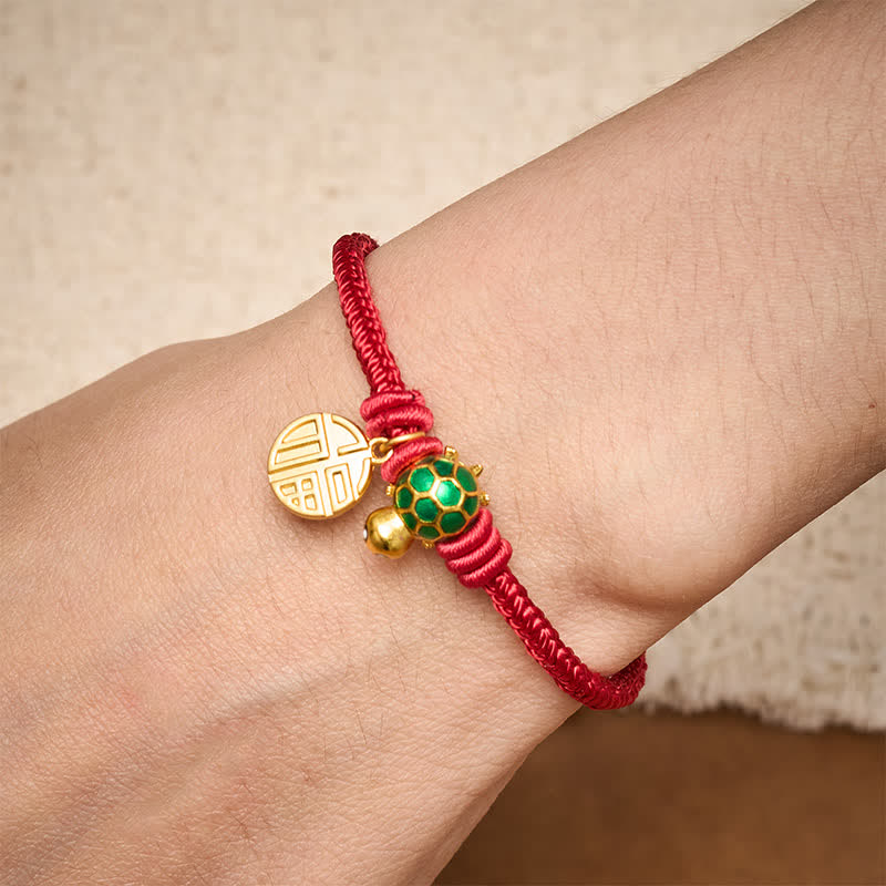 Buddha Stones Fu Character Turtle Red String Fortune Bracelet