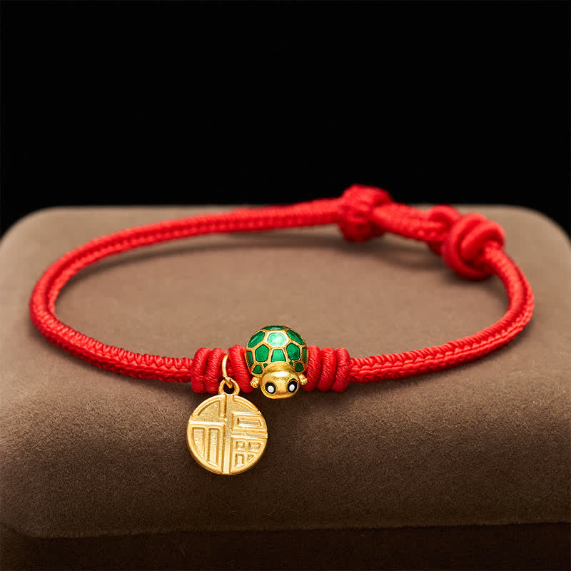 Buddha Stones Fu Character Turtle Red String Fortune Bracelet