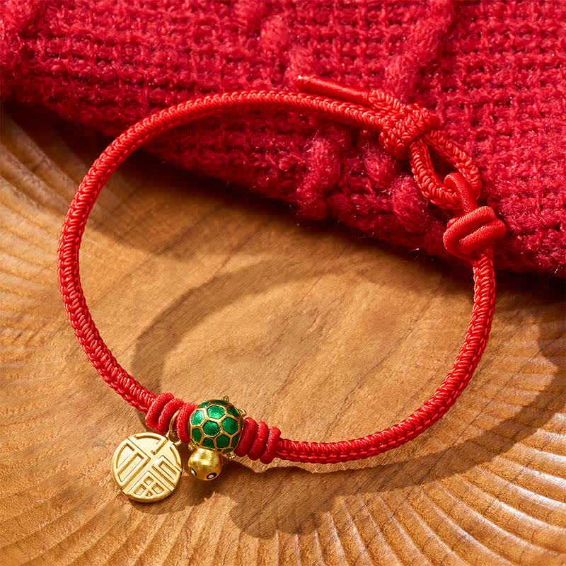 Buddha Stones Fu Character Turtle Red String Fortune Bracelet