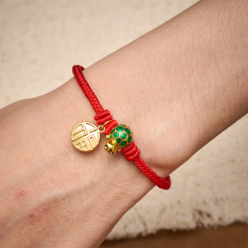 Buddha Stones Fu Character Turtle Red String Fortune Bracelet