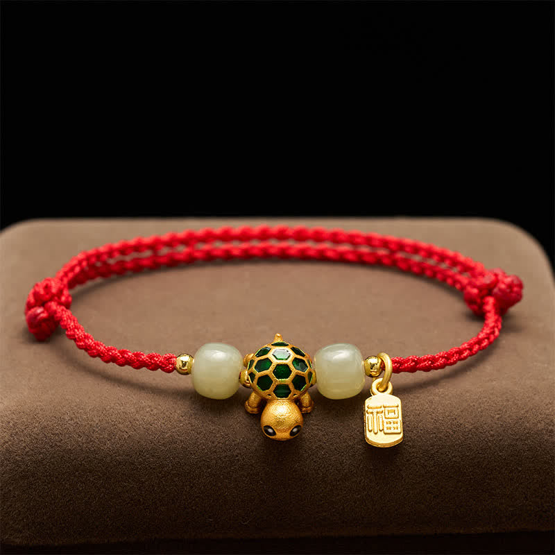 Buddha Stones Copper Turtle Hetian Jade Fu Character Luck Red String Bracelet