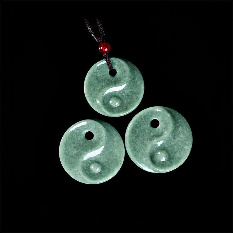 EverestArtstudios Green Jade Yin Yang Balance Braided Cord Necklace