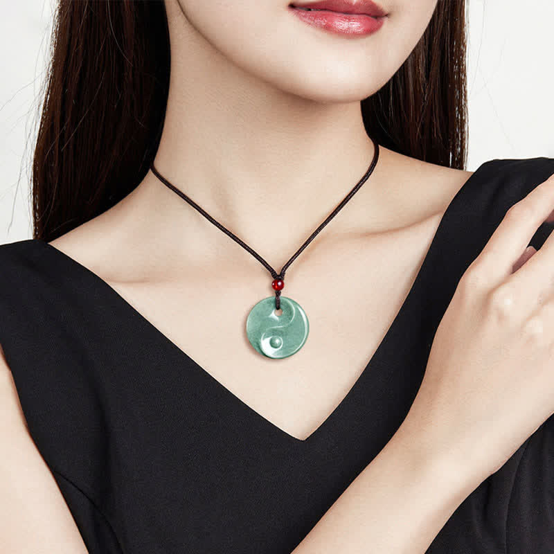 EverestArtstudios Green Jade Yin Yang Balance Braided Cord Necklace