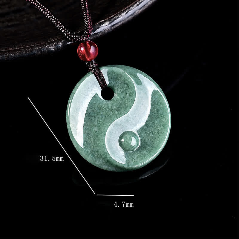 EverestArtstudios Green Jade Yin Yang Balance Braided Cord Necklace