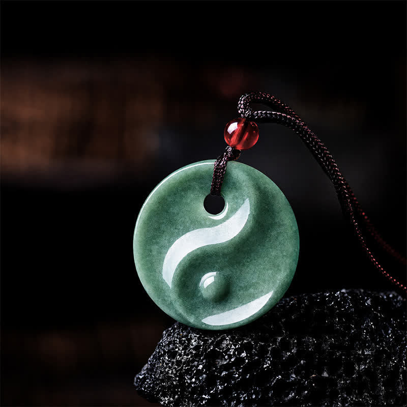 EverestArtstudios Green Jade Yin Yang Balance Braided Cord Necklace