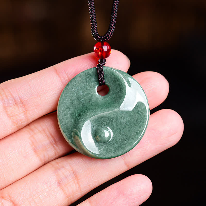 EverestArtstudios Green Jade Yin Yang Balance Braided Cord Necklace