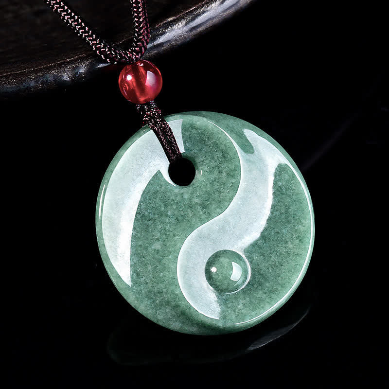 EverestArtstudios Green Jade Yin Yang Balance Braided Cord Necklace