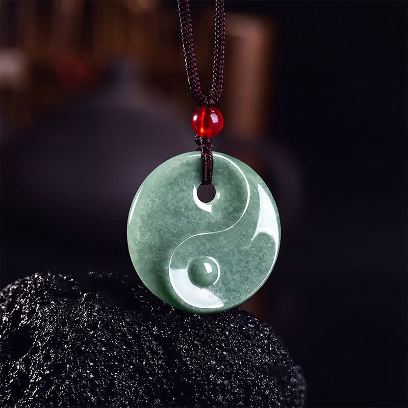 EverestArtstudios Green Jade Yin Yang Balance Braided Cord Necklace