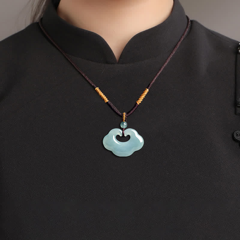 EverestArtstudios Jade Ruyi Cloud Chinese Lock Charm Luck Pendant Necklace