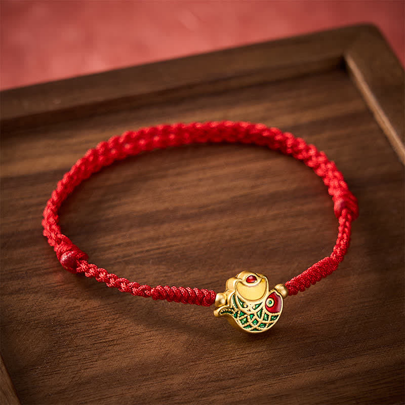 Buddha Stones Hand-Woven Ingot Koi Fish Luck Red Rope Bracelet