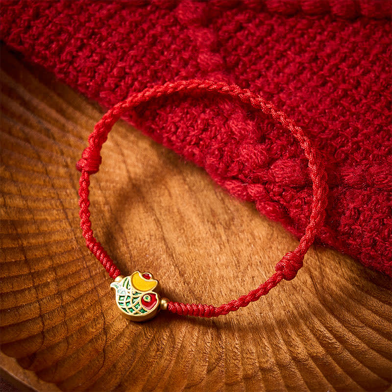 Buddha Stones Hand-Woven Ingot Koi Fish Luck Red Rope Bracelet