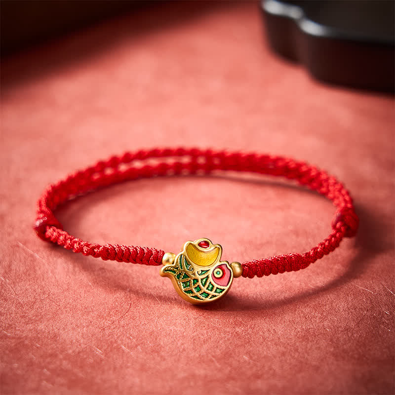Buddha Stones Hand-Woven Ingot Koi Fish Luck Red Rope Bracelet