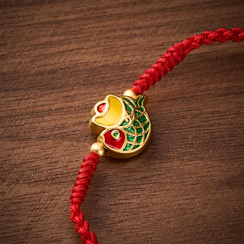 Buddha Stones Hand-Woven Ingot Koi Fish Luck Red Rope Bracelet