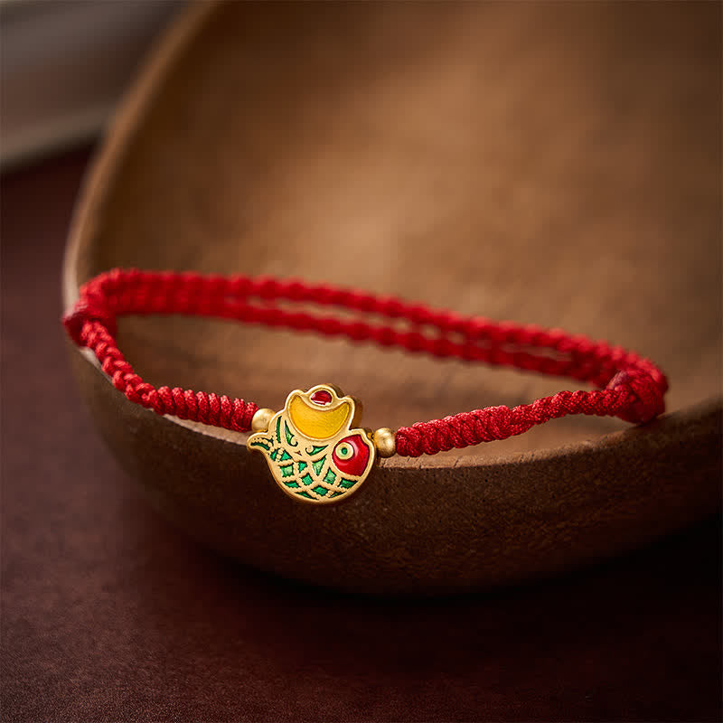 Buddha Stones Hand-Woven Ingot Koi Fish Luck Red Rope Bracelet