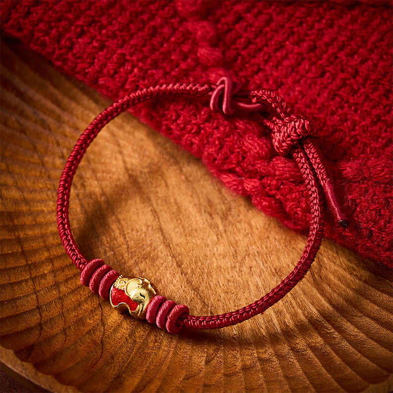 Buddha Stones Red Elephant Red String Lucky Protection Bracelet