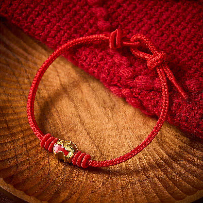 Buddha Stones Red Elephant Red String Lucky Protection Bracelet