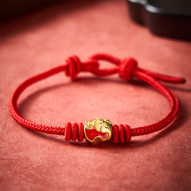 Buddha Stones Red Elephant Red String Lucky Protection Bracelet