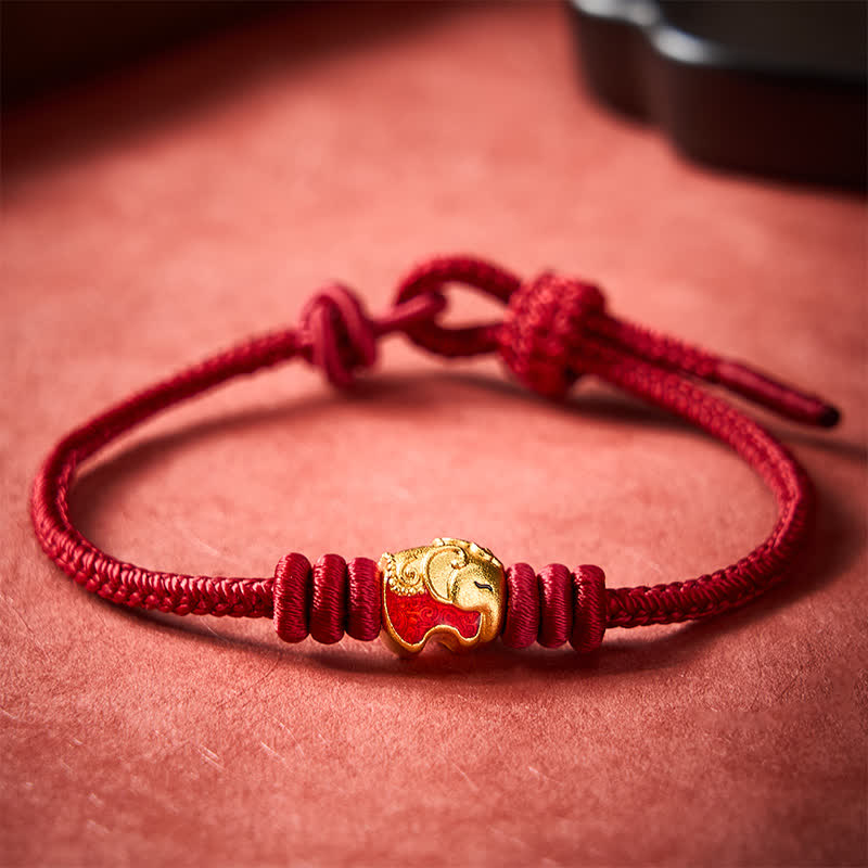 Buddha Stones Red Elephant Red String Lucky Protection Bracelet