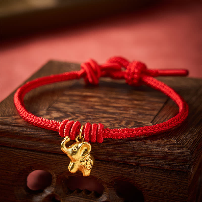 Buddha Stones Elephant Fu Character Red String Strength Braided Rope Bracelet