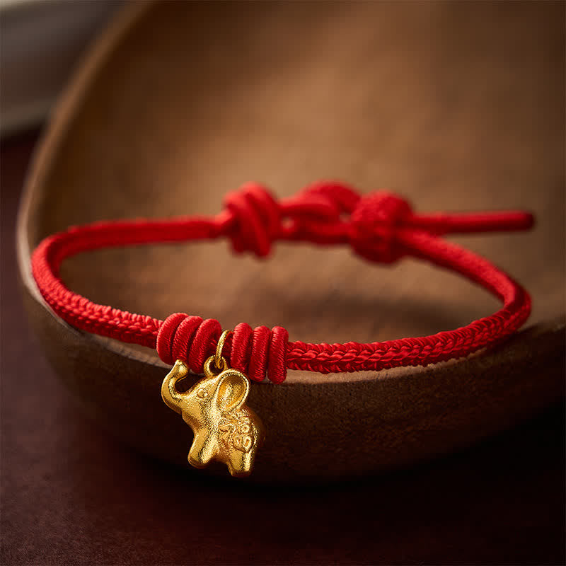 Buddha Stones Elephant Fu Character Red String Strength Braided Rope Bracelet