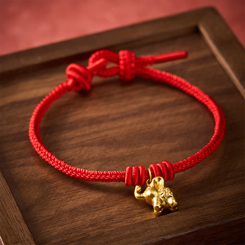 Buddha Stones Elephant Fu Character Red String Strength Braided Rope Bracelet