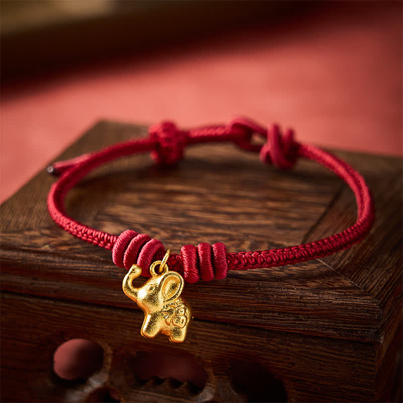 Buddha Stones Elephant Fu Character Red String Strength Braided Rope Bracelet