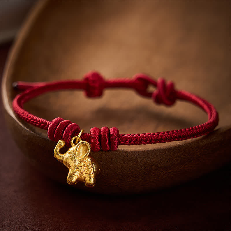 Buddha Stones Elephant Fu Character Red String Strength Braided Rope Bracelet