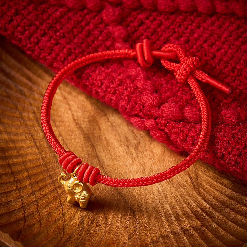 Buddha Stones Elephant Fu Character Red String Strength Braided Rope Bracelet
