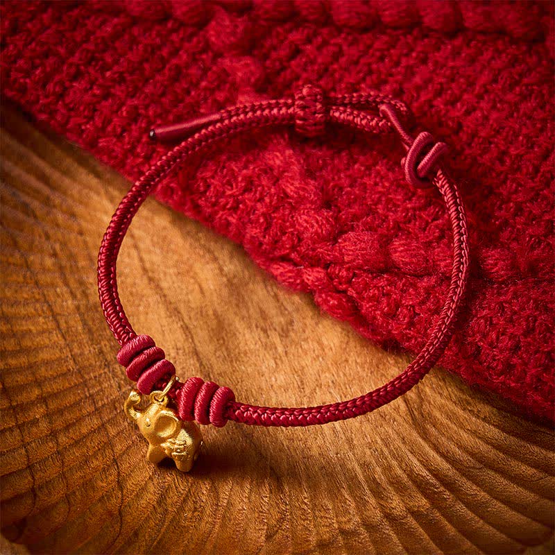 Buddha Stones Elephant Fu Character Red String Strength Braided Rope Bracelet