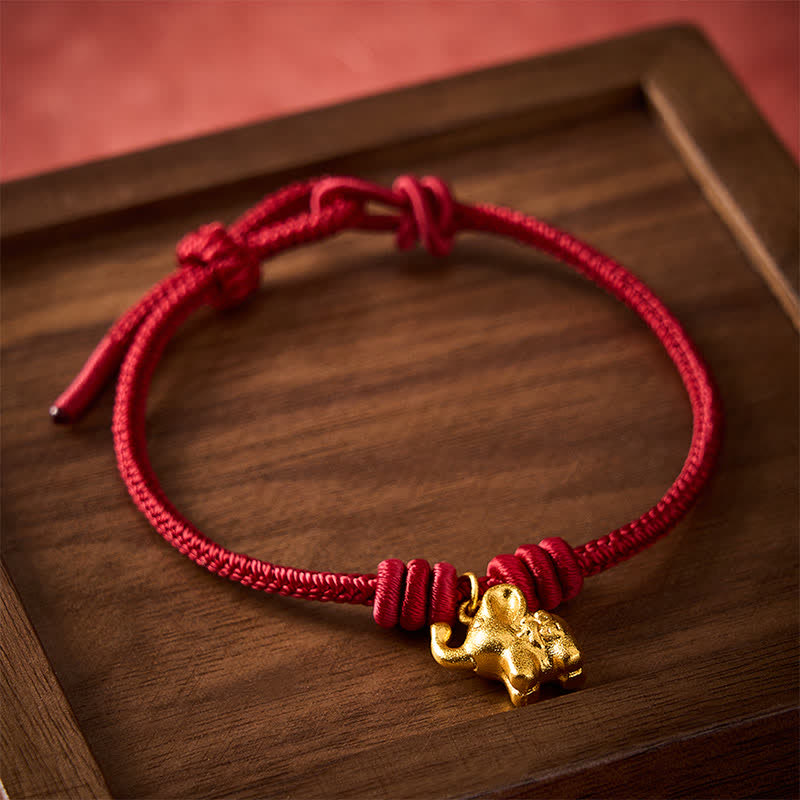 Buddha Stones Elephant Fu Character Red String Strength Braided Rope Bracelet