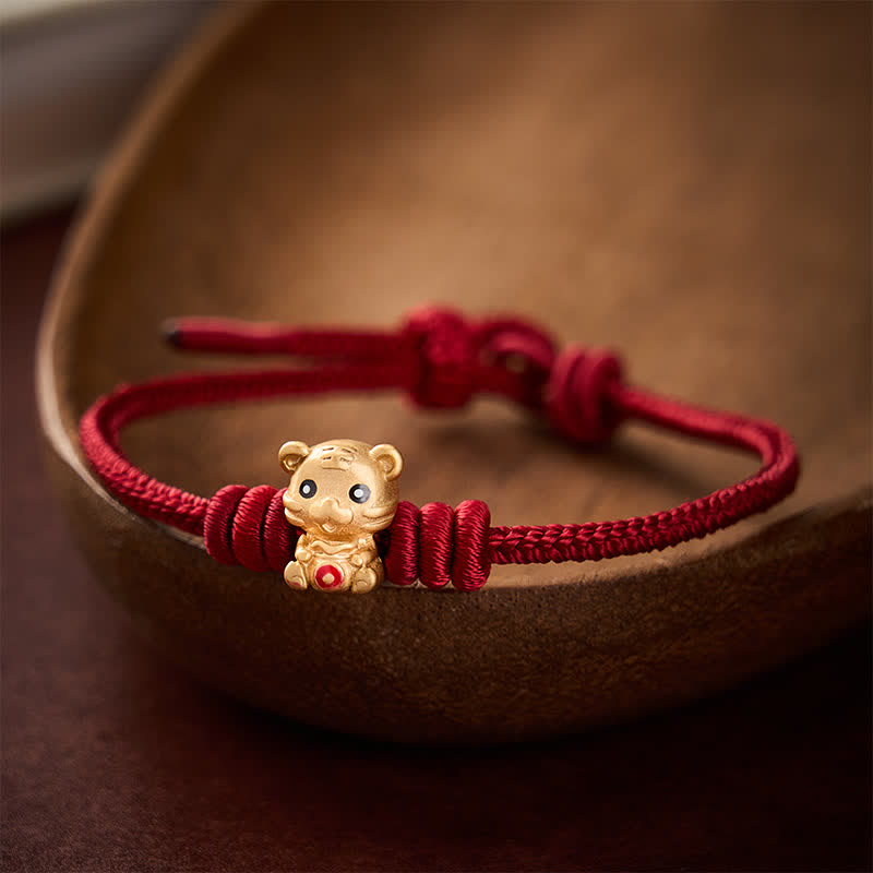Buddha Stones Tiger Money Bag Red String Luck Braided Rope Bracelet