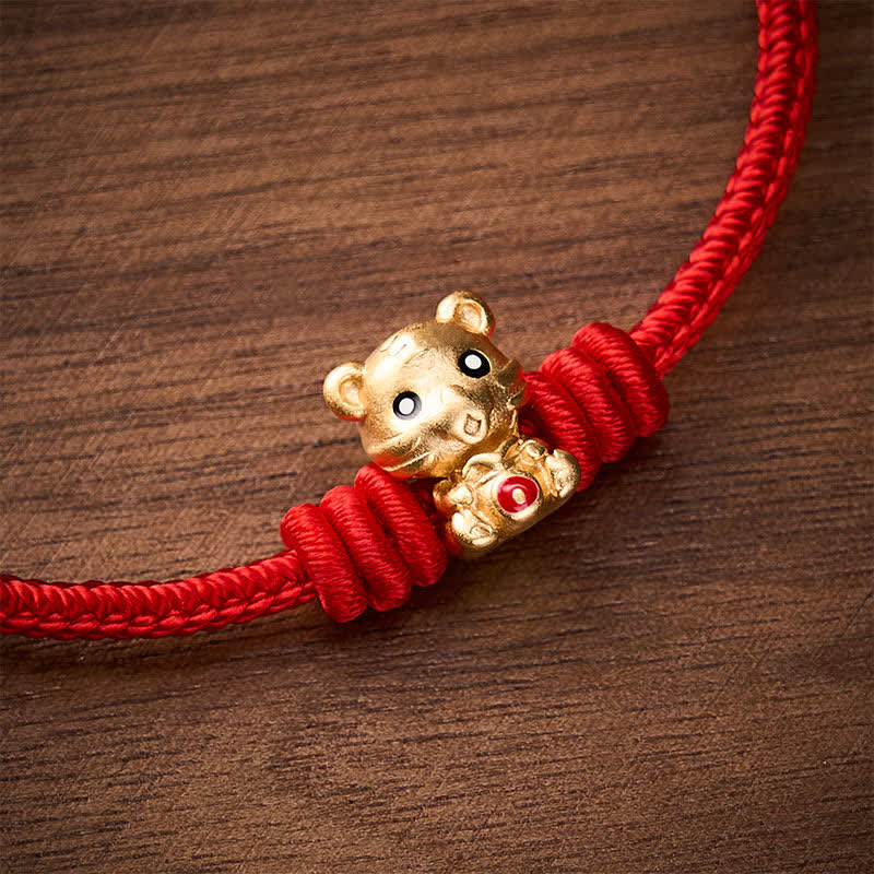Buddha Stones Tiger Money Bag Red String Luck Braided Rope Bracelet