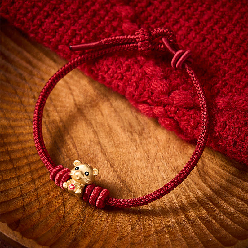 Buddha Stones Tiger Money Bag Red String Luck Braided Rope Bracelet