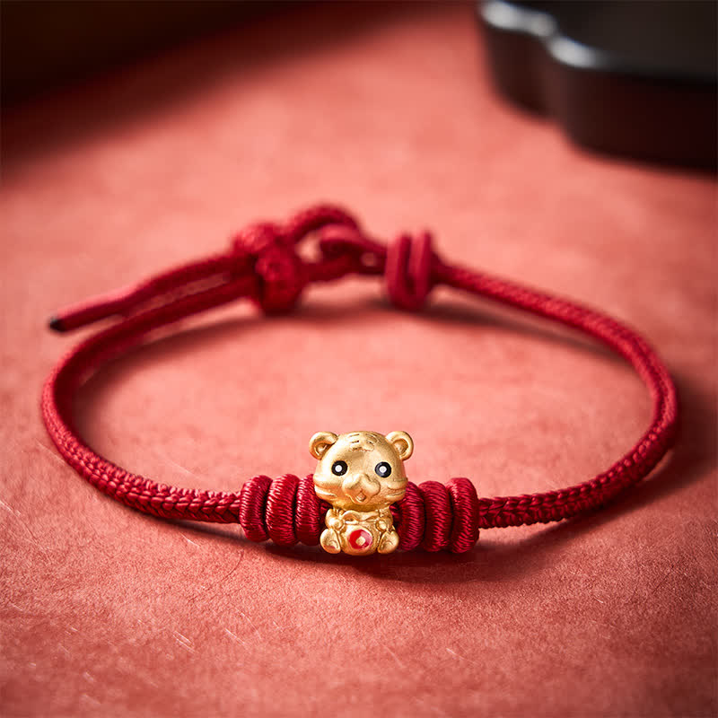 Buddha Stones Tiger Money Bag Red String Luck Braided Rope Bracelet